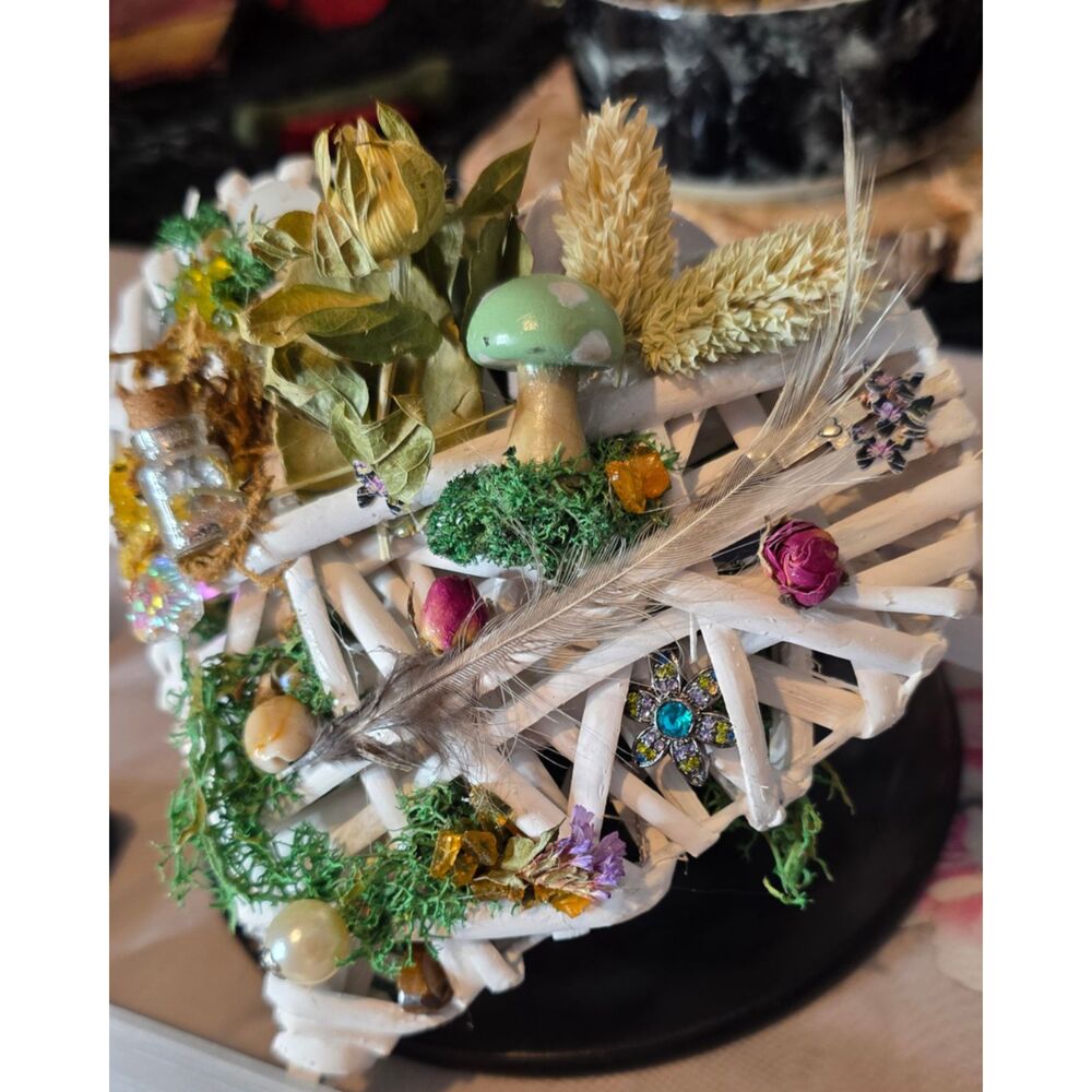 Whimsical Fairy Core Heart Wreath Stolen Treasures Moss Crystals Key